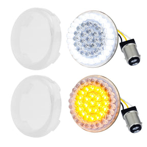 Eagle Lights 2” Front Harley LED Turn Signal with Halo Running Light Kit - White Halo Ring / Amber Turn Signal / 1157 Base