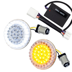 Eagle Lights 2” Front Harley LED Turn Signal with Halo Running Light Kit - White Halo Ring / Amber Turn Signal / 1157 Base