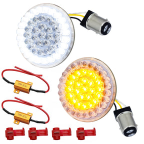 Eagle Lights 2” Front Harley LED Turn Signal with Halo Running Light Kit - White Halo Ring / Amber Turn Signal / 1157 Base