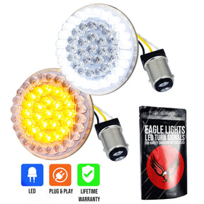 Eagle Lights 2” Front Harley LED Turn Signal with Halo Running Light Kit - White Halo Ring / Amber Turn Signal / 1157 Base