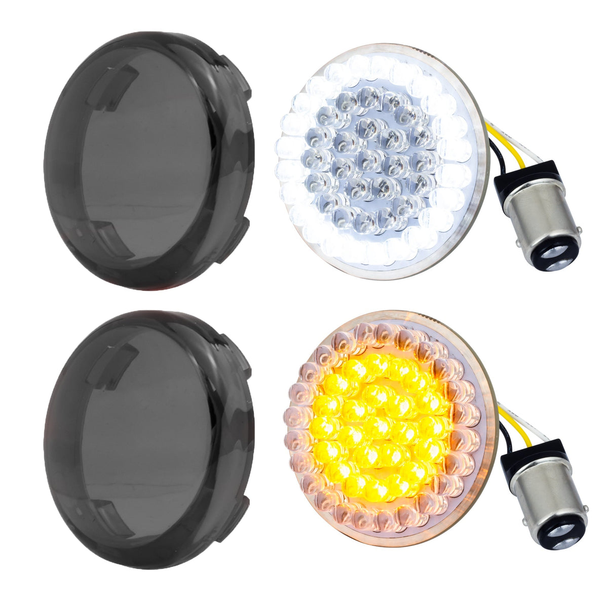 Eagle Lights 2” Front Harley LED Turn Signal with Halo Running Light Kit - White Halo Ring / Amber Turn Signal / 1157 Base