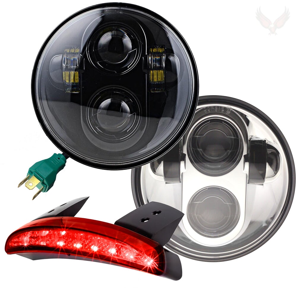 Eagle Lights 5-3/4" (5.75") Round Harley LED Headlight and Red LED Taillight Conversion / Upgrade Kit for Harley Sportster / Dyna