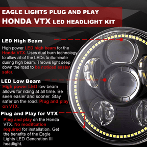 Honda VTX LED Headlights - Eagle Lights Generation III LED Headlight With Halo Ring For Honda VTX - Includes VTX Bracket And Hardware