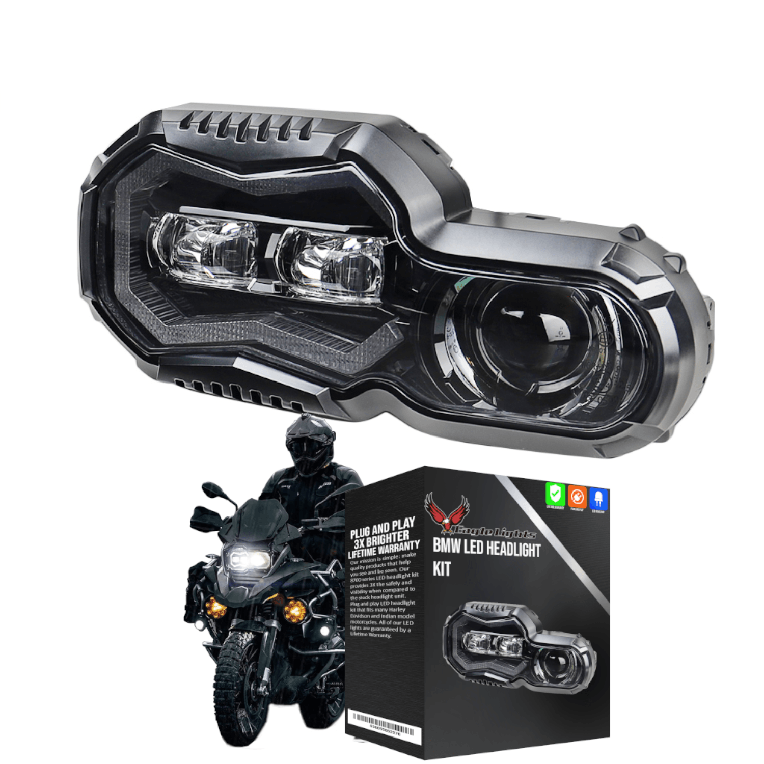 Eagle Lights LED Headlight Kit with Halo Ring for 2008-2018 BMW F650GS, F700GS, F800GS