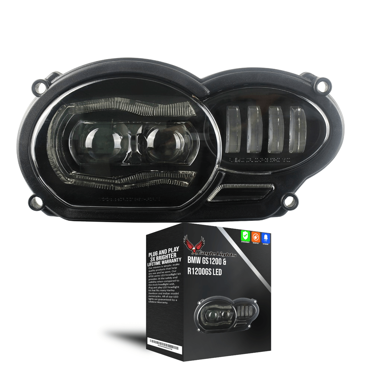 Eagle Lights LED Headlight Kit with Halo Ring for 2006 - 2012 BMW R1200GS