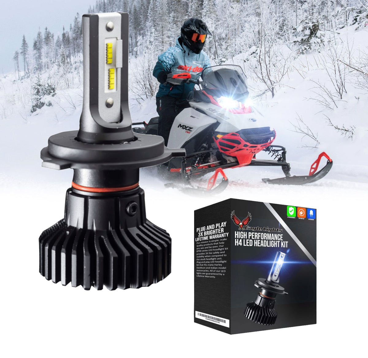 Eagle Lights Infinity Beam H4 LED Headlight Bulb for Skidoo Snowmobiles