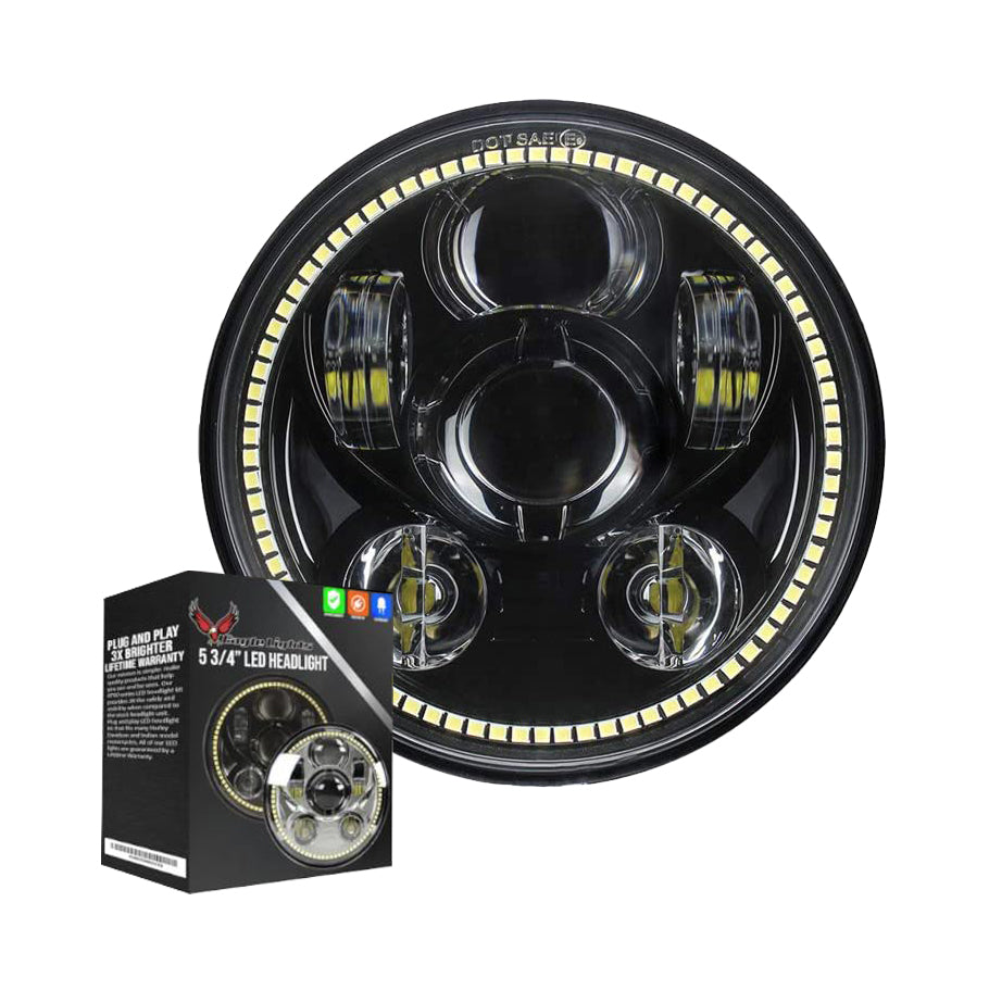 Eagle Lights 5 3/4" LED Headlight Kit with Halo Ring for Harley Davidson and Indian Motorcycles - Generation III / Black