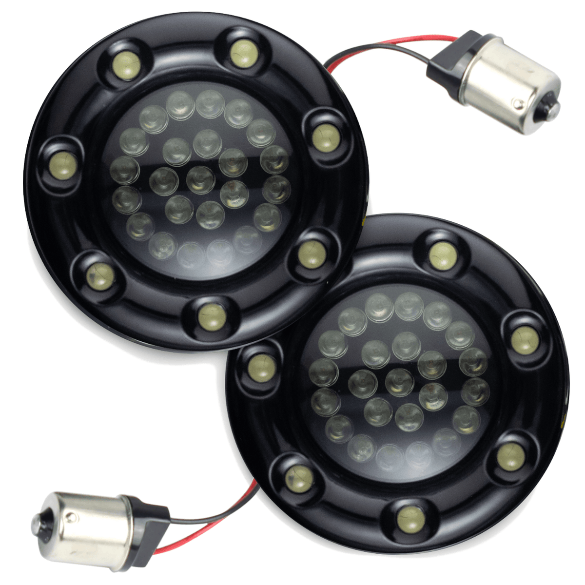 Eagle Lights Infinity Beam 2” Rear LED Turn Signals with LED Ring Covers for Harley Davidson - Rear 1156 / Red LEDs