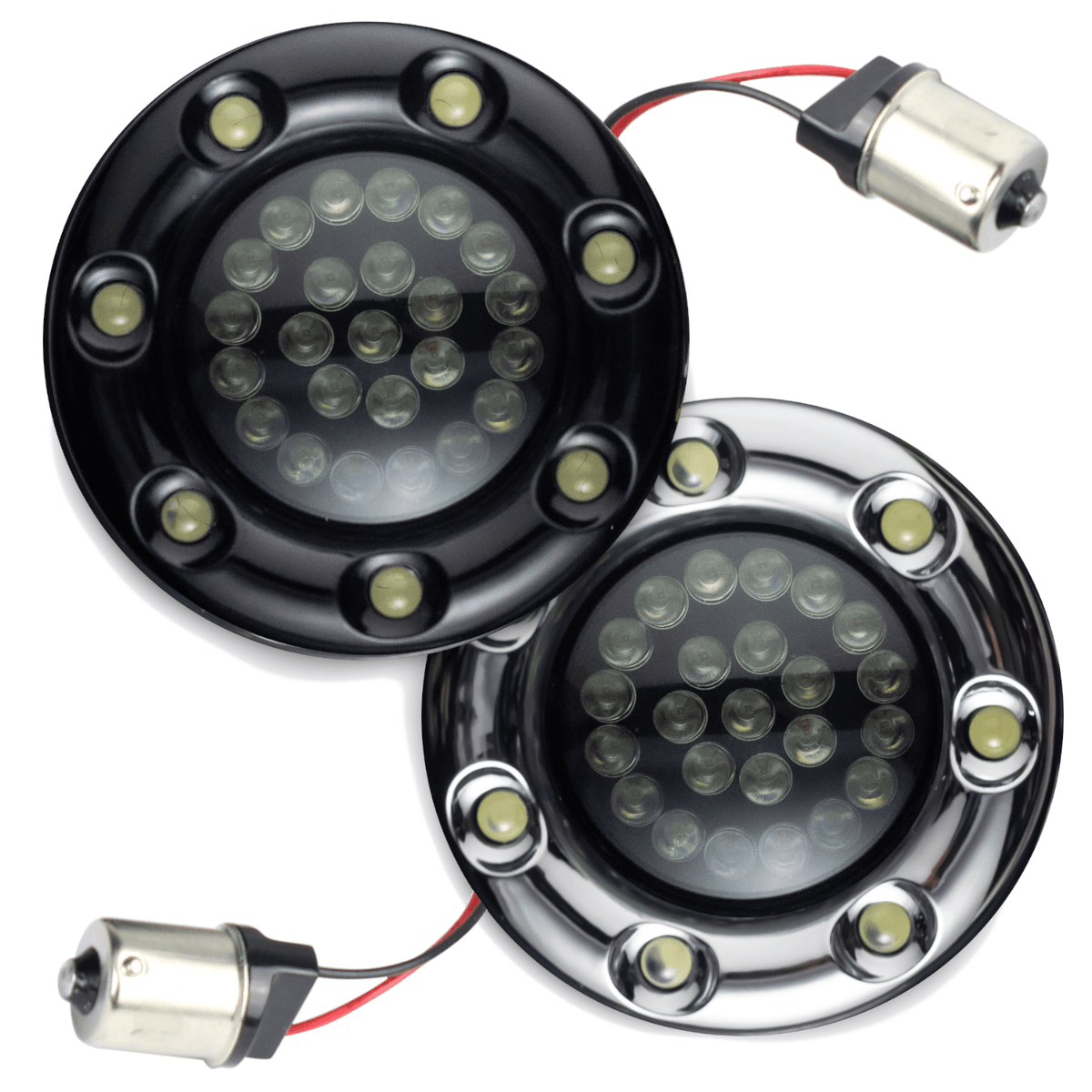 Eagle Lights Infinity Beam 2” Rear LED Turn Signals with LED Ring Covers for Harley Davidson - Rear 1156 / Red LEDs