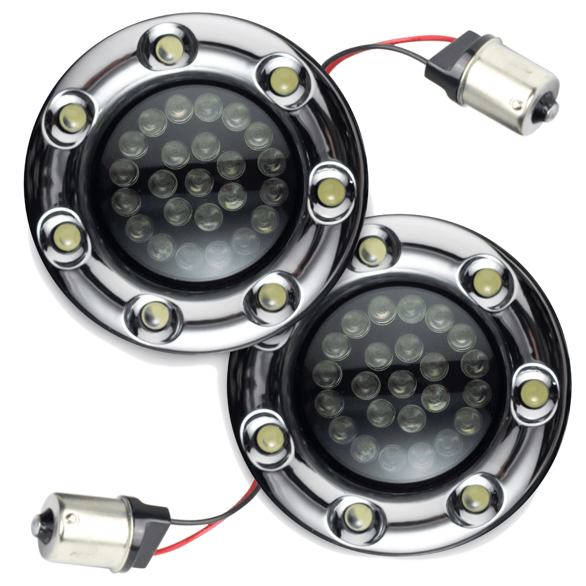 Eagle Lights Infinity Beam 2” Rear LED Turn Signals with LED Ring Covers for Harley Davidson - Rear 1156 / Red LEDs