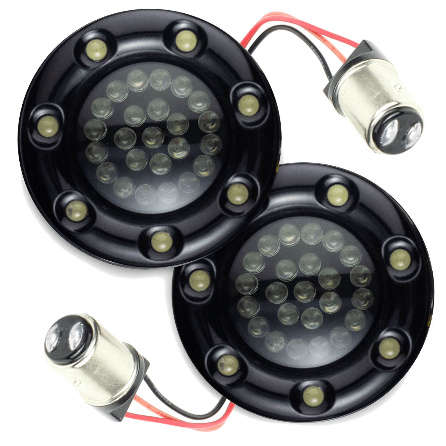 Eagle Lights Infinity Beam 2” Rear LED Turn Signals w/ Running and Brake Lights LED Ring Covers for Harley Davidson - Rear 1157 / Red LEDs