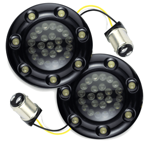 Eagle Lights 2” Infinity Beam Front LED Turn Signals with Integrated Trim Rings and White Halo Running Lights for Harley Davidson Motorcycles