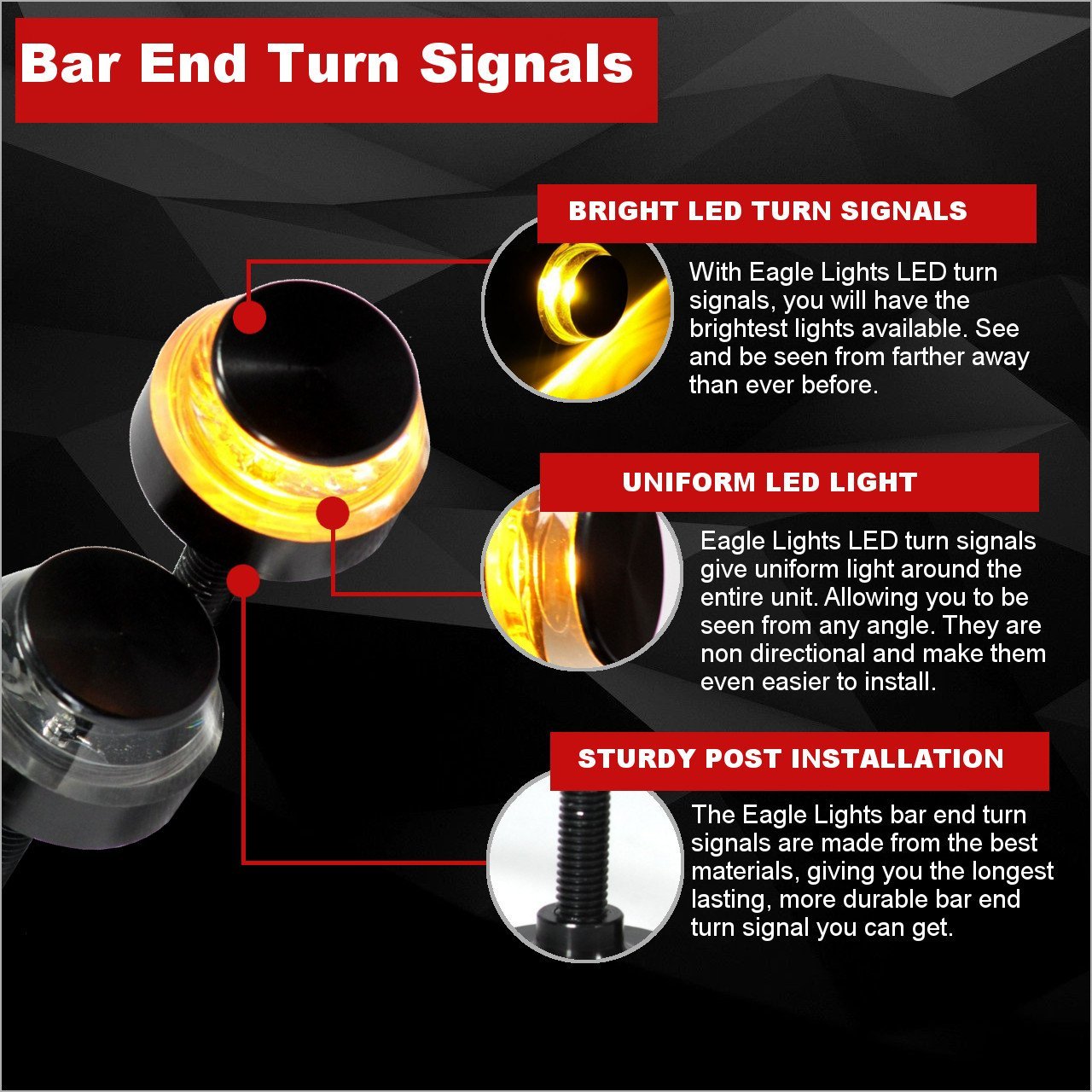 Specialty LED Turn Signals - Eagle Lights Bar End LED Turn Signals For 7/8" Handlebars - Pair