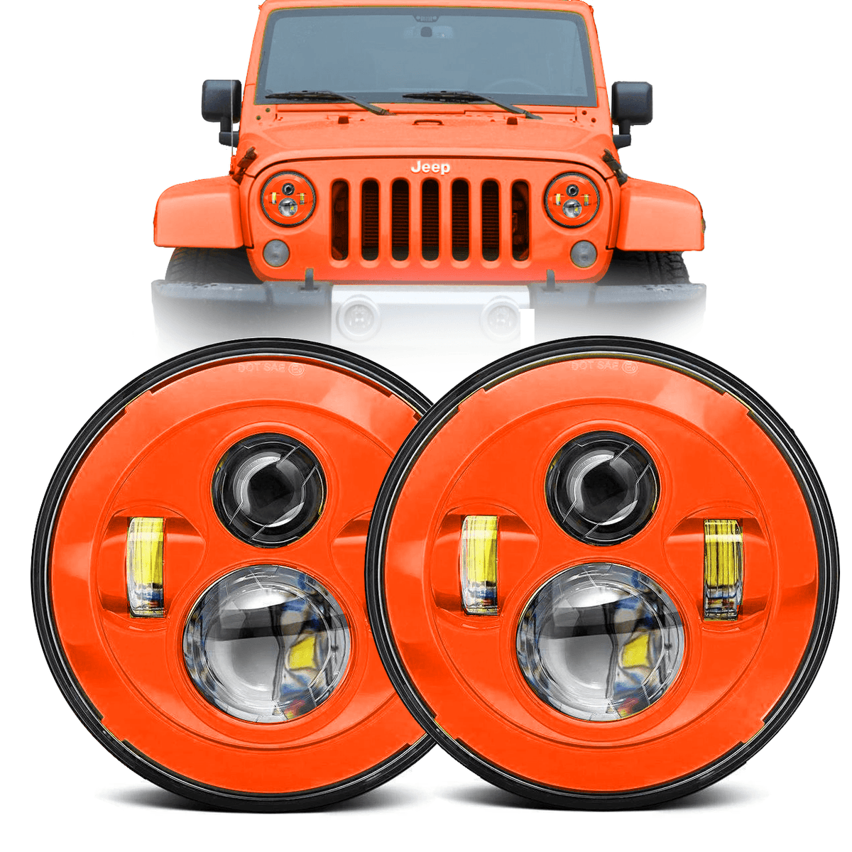 Jeep Colored LED Headlights - Comes with two Headlights and Anti-Flicker Harnesses