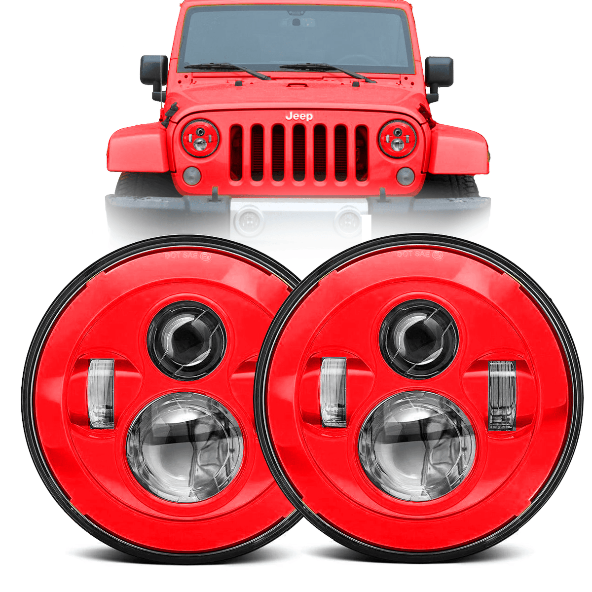 Jeep Colored LED Headlights - Comes with two Headlights and Anti-Flicker Harnesses