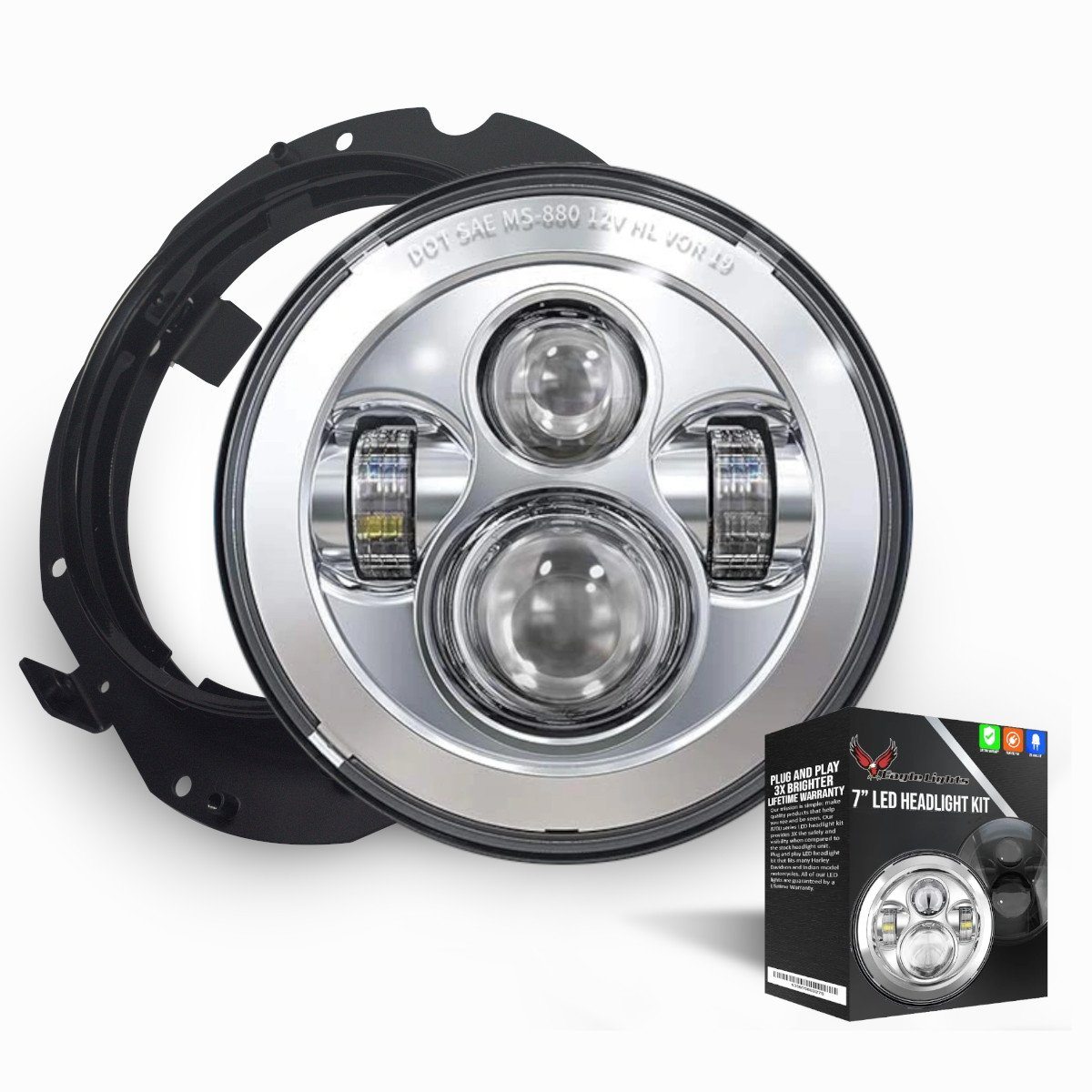 Eagle Lights 7" LED Headlight and Installation Ring for Kawasaki Voyager and Vaquero