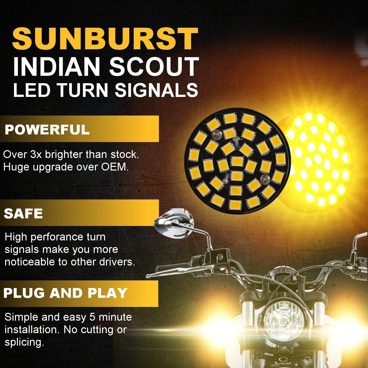 Specialty LED Turn Signals - Indian Scout SUNBURST LED Turn Signals