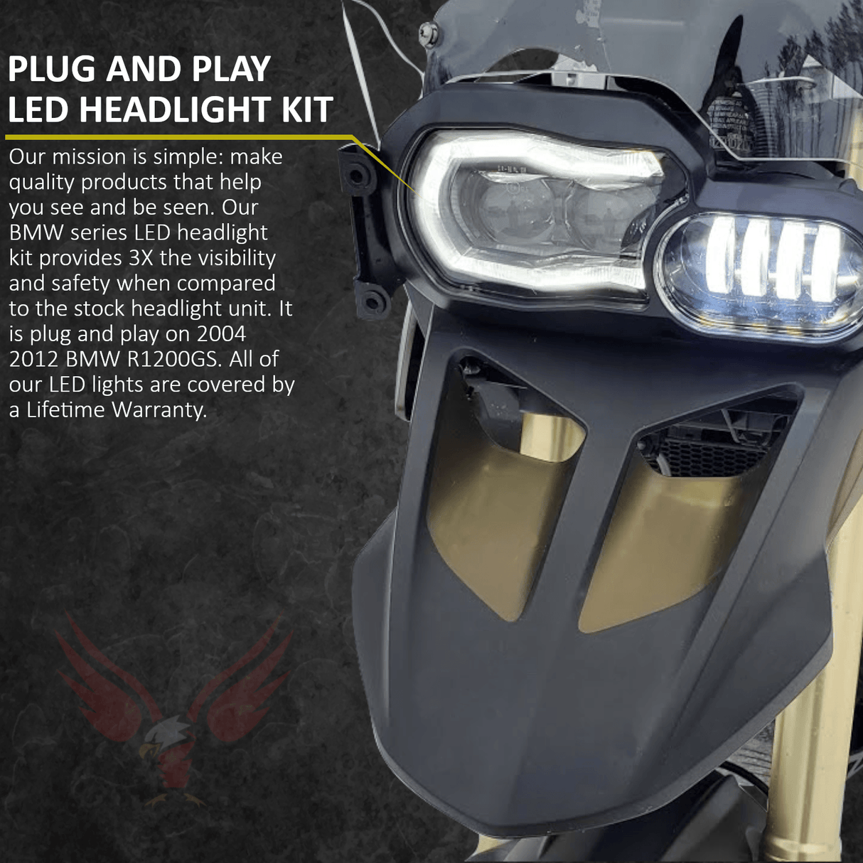 Eagle Lights Eagle Lights LED Headlight Kit with Halo Ring for 2006 2012 BMW R1200GS