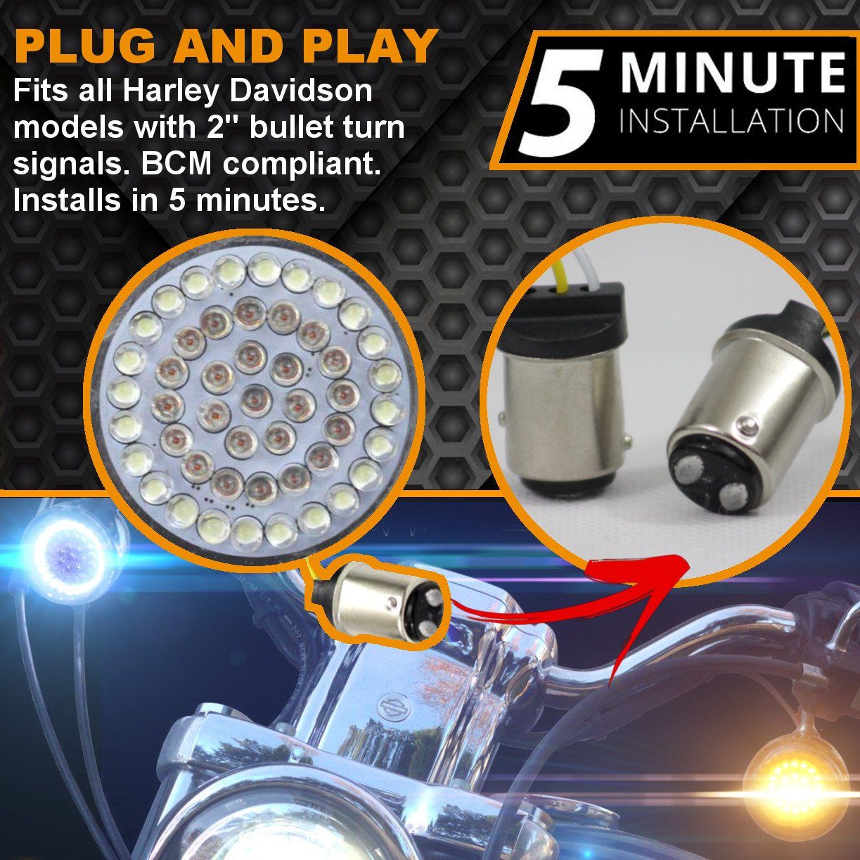 2” LED Front Turn Signals - Eagle Lights 2” Bullet Style Front LED Turn Signal W/ Running Light Kit For Harley Davidson - (2) Front Turn Signals