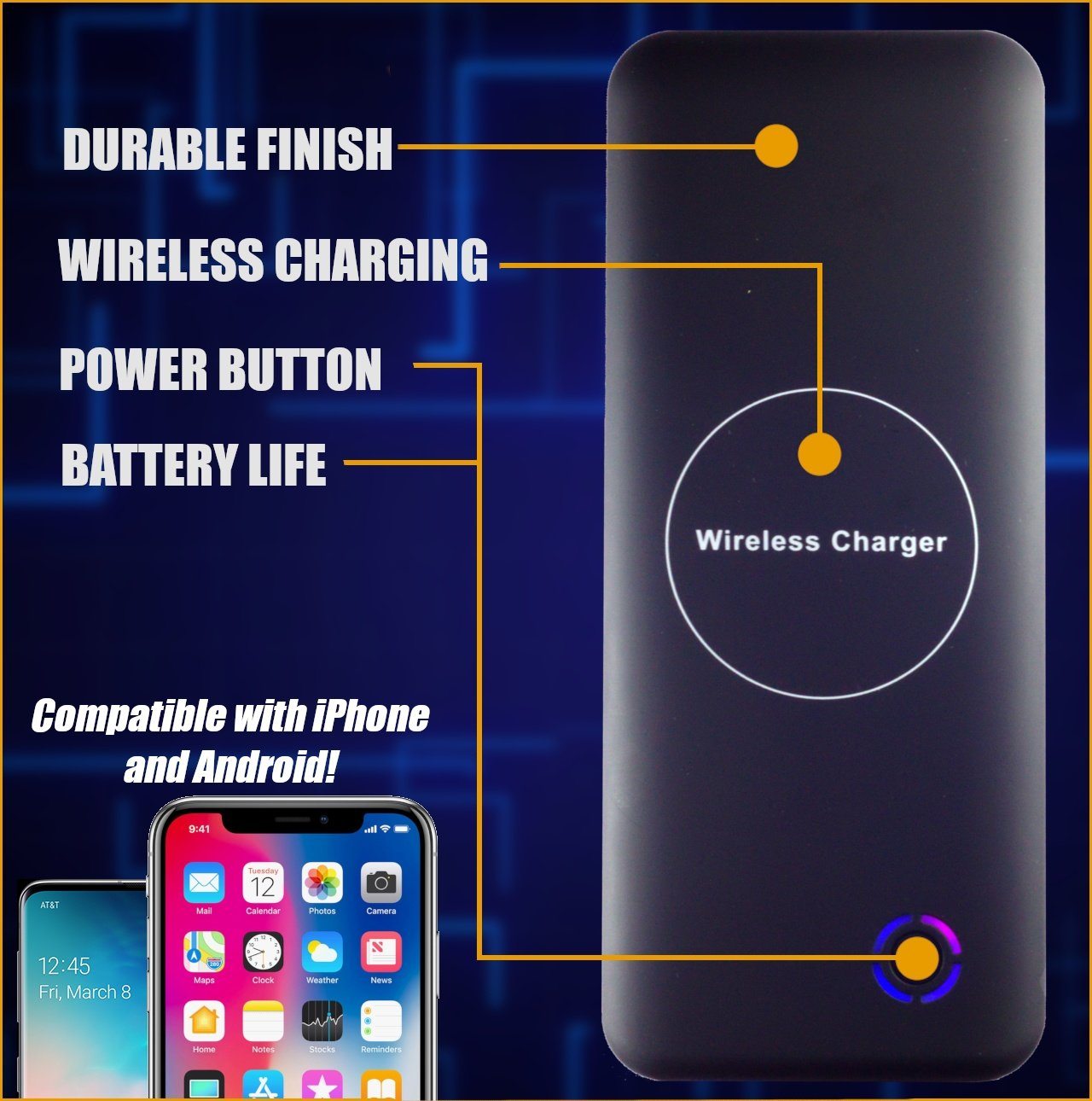 Eagle Power Wireless Charger / Power Bank For IPhone / IPad / Android And Other Smart Devices- Portable Phone Charger - Output 3-Ports External Battery Packs