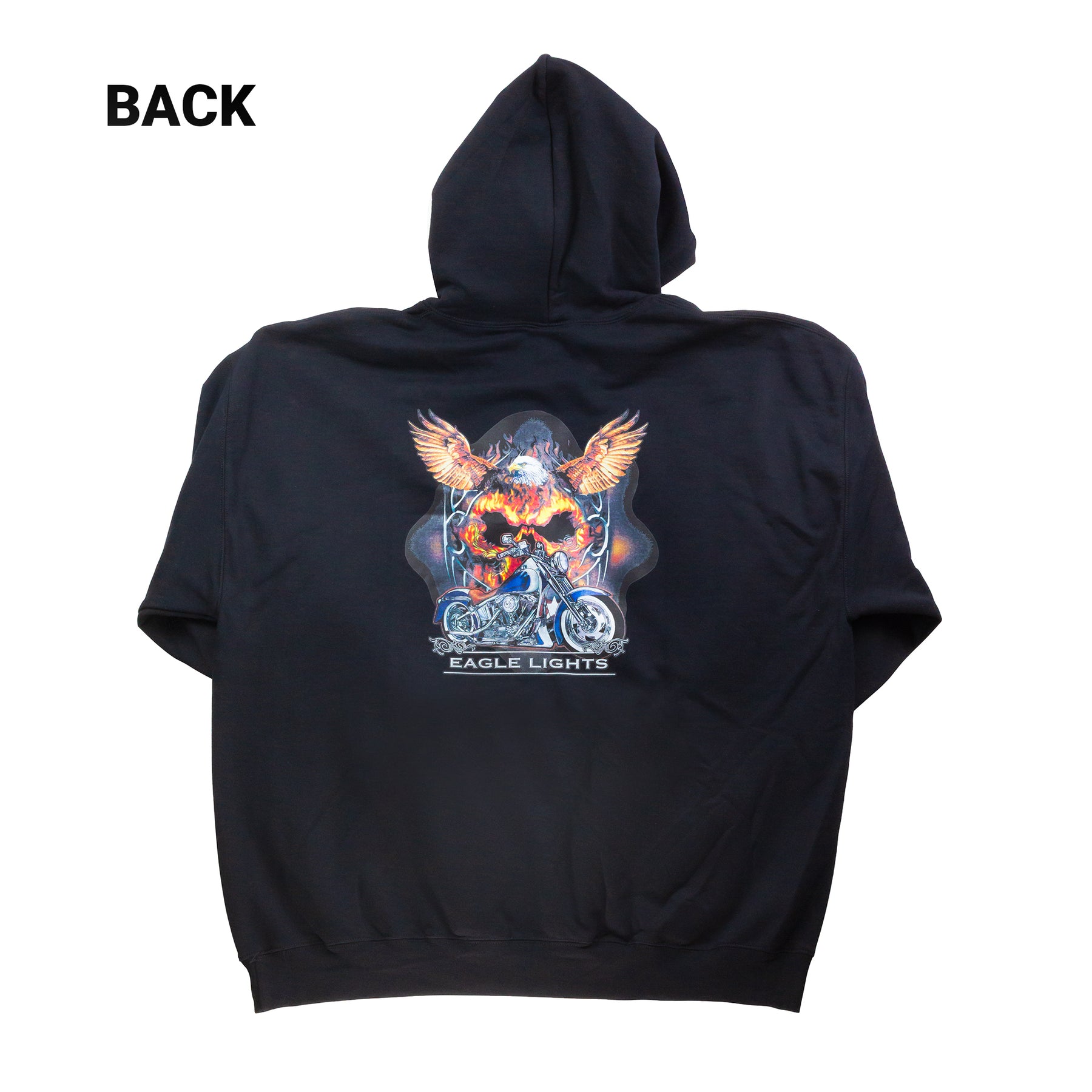 Eagle Lights Hoodie with Flaming Skull and Eagle Graphic