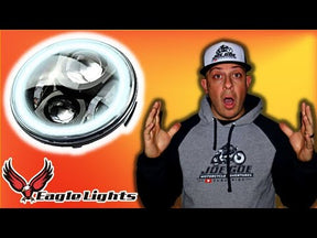 Eagle Lights 7" LED Headlight and 4.5" LED Passing Light Kit with Halo Rings for Harley & Indian Motorcycles - Generation III / Chrome / Halo Ring